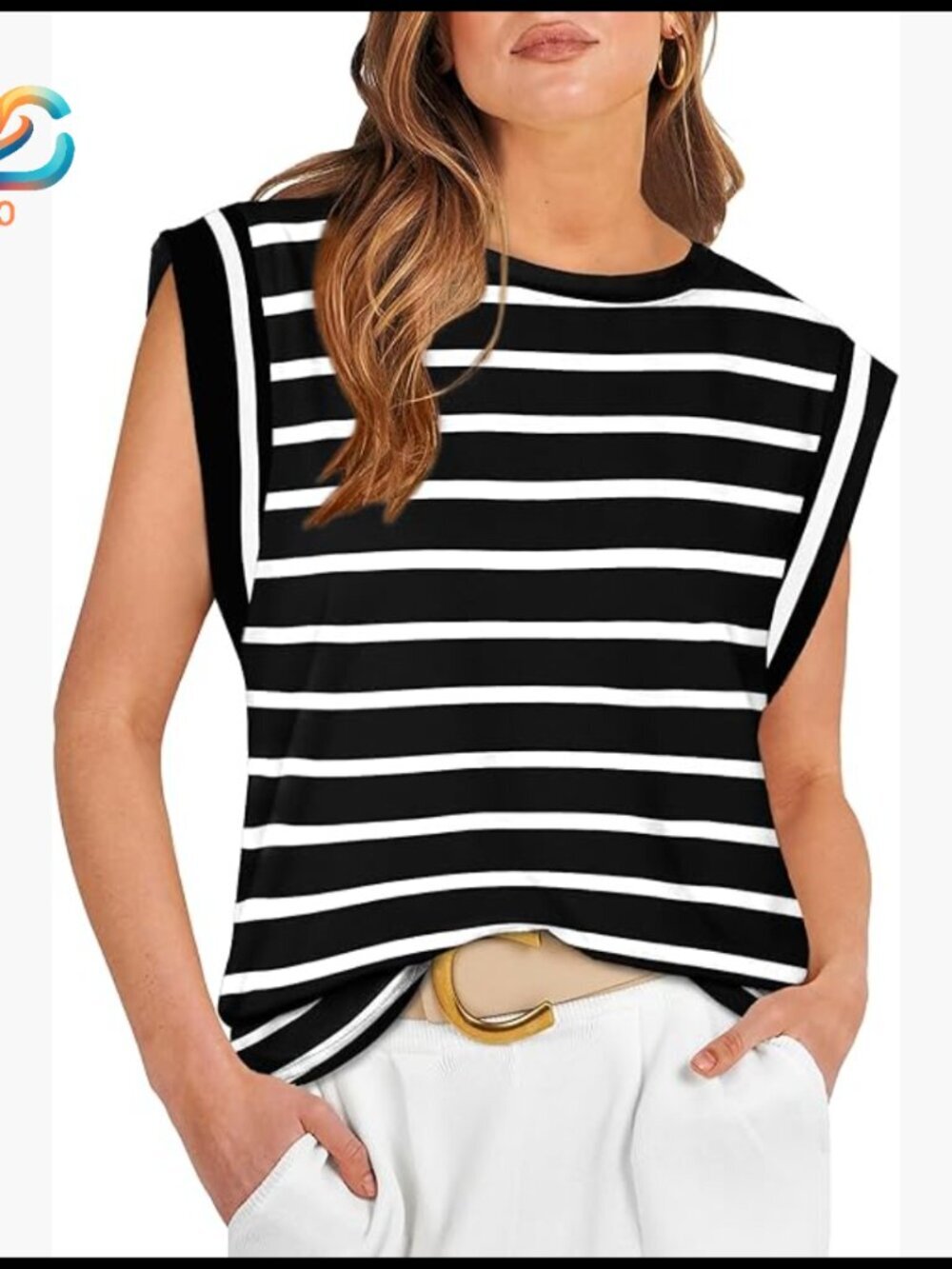Cotton Cap Sleeve Tank Top Loose Fit Business Casual Summer Tee